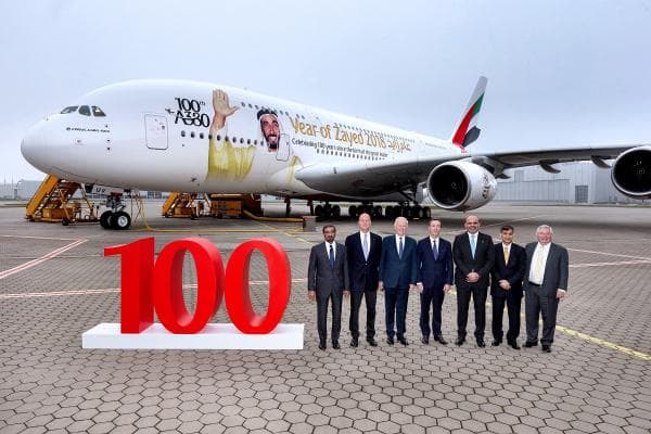 طيران الإمارات: انضمام الطائرة الـ 100 من طراز A380.. وتجوب العالم بصورة الشيخ زايد