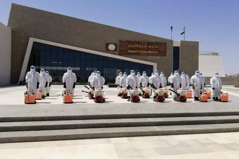 متحف شرم الشيخ يجري أعمال تعقيم لحماية الزائرين من كورونا خلال عيد الفطر