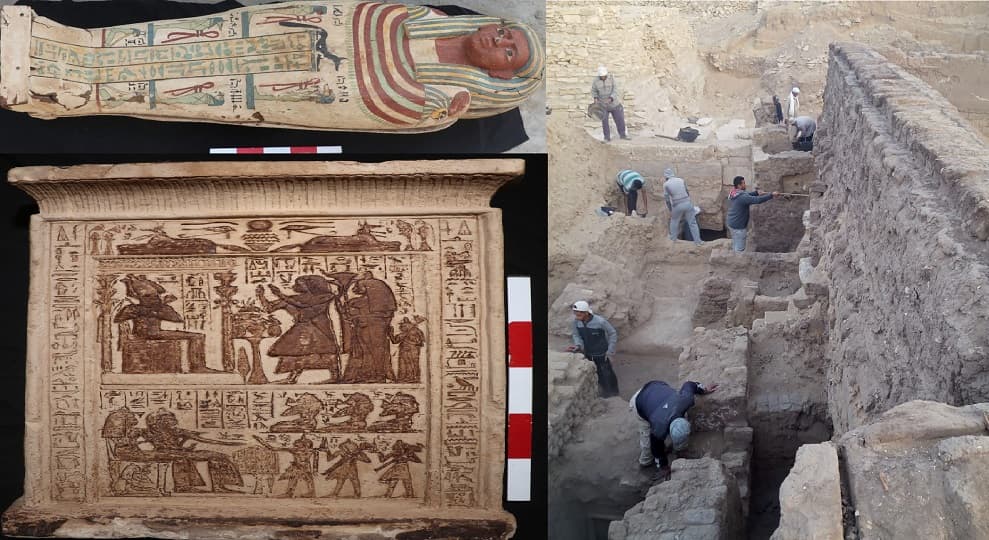 كشف أثري في سقارة لمعبد جنائزي لزوجة الملك تتي وآبار دفن وتوابيت تعود للدولة الحديثة