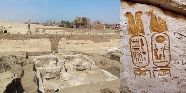 الكشف عن بهو قصر الملك رمسيس الثاني وأحجار تأسيس معبده في أبيدوس