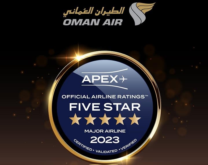 الطيران العماني تحصد 5 نجوم لخطوط الطيران الرئيسية ضمن جوائز APEX لعام 2023