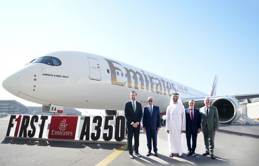 طيران الإمارات تكشف عن طائرتها الأولى من طراز إيرباص A350.. بالصور
