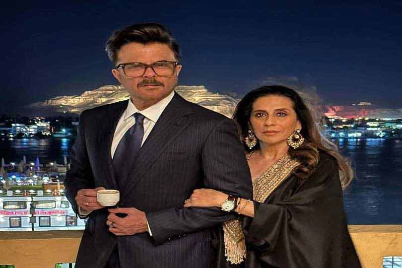 حفل ستيفانو ريتشي للأزياء.. الفنان الهندي "أنيل كابور" مع زوجته في معبد الدير البحري بالأقصر (صور)